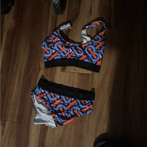 Burberry Orange and Blue Patterned Bikini Set